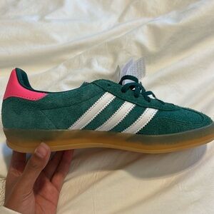 Pink and green adidas gazelles